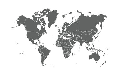 Map of world isolated on white background. for website layouts, background, education, precise, customizable, Travel worldwide, map silhouette backdrop, earth geography, political, reports.