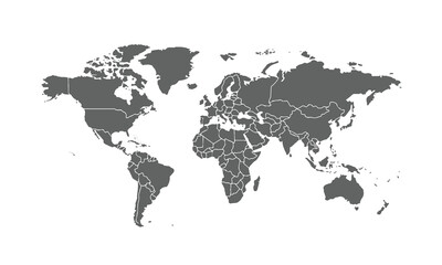 Map of world isolated on white background. for website layouts, background, education, precise, customizable, Travel worldwide, map silhouette backdrop, earth geography, political, reports.