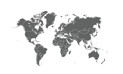 Map of world isolated on white background. for website layouts, background, education, precise, customizable, Travel worldwide, map silhouette backdrop, earth geography, political, reports.