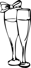 Two glasses with a bow on top of them