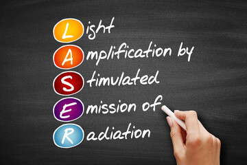 LASER - Light Amplification by Stimulated Emission of Radiation acronym, technology concept on blackboard