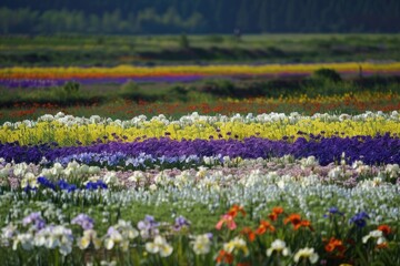 Vivid Blooming Flower Field in Spring - Colorful Nature Landscape for Prints and Posters