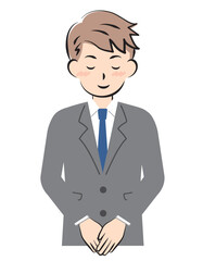 お辞儀をするスーツ姿の男性　上半身