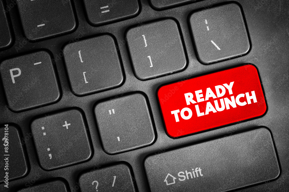 Wall mural ready to launch text button on keyboard, concept background