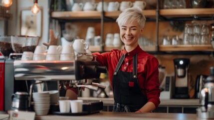 The smiling barista at cafe