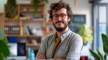 Fototapeta premium portrait of a SEO Consultant working in modern office, male tech worker 