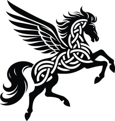 pegasus in silhouete with celtic knot pattern illustration