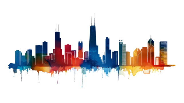 Silhouette of Chicago skyline on white background