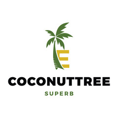 Initial Letter E Coconut Tree Icon Logo Design Template