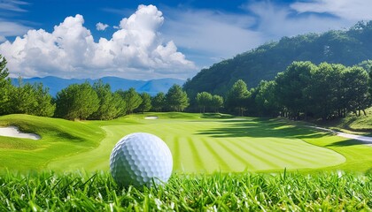 緑のゴルフ場の芝とゴルフボール