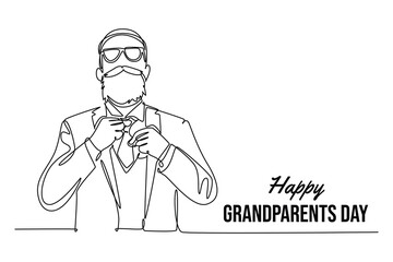 Happy Grand Parents Day Concept. Single line draw design vector graphic illustration.