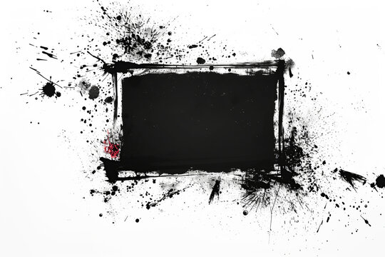 Black rectangle frame with spray effect, isolated on white background