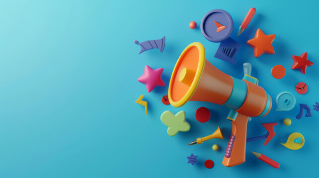 Vibrant  megaphone various marketing buzzwords like SEO social media  public relations Concept Marketing Trends