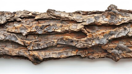 Textured bark with natural weathering on white background