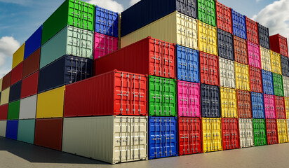 Neatly stacked containers on the port yard