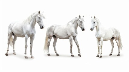 Obraz premium Three White Horses Standing in a Row, Generative AI