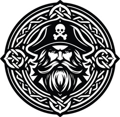 Fototapeta premium pirate in silhouete with celtic knot pattern illustration