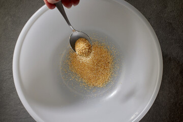 spoon of ground dried garlic spice