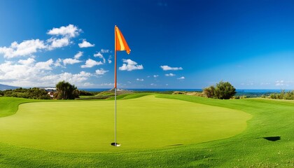 緑のゴルフ場の芝とゴルフボール