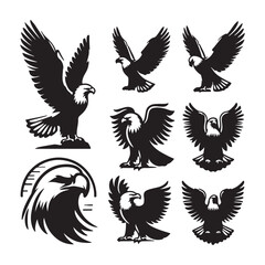 vector Bald Eagle set silhouette black in white background