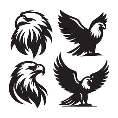 vector Bald Eagle set silhouette black in white background