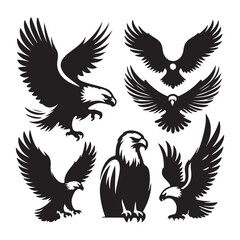 vector Bald Eagle set silhouette black in white background