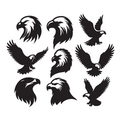 vector Bald Eagle set silhouette black in white background