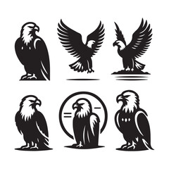 vector Bald Eagle set silhouette black in white background