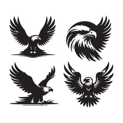 vector Bald Eagle set silhouette black in white background