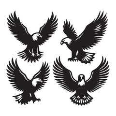 vector Bald Eagle set silhouette black in white background