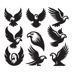 vector Bald Eagle set silhouette black in white background