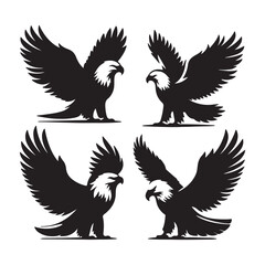 vector Bald Eagle set silhouette black in white background