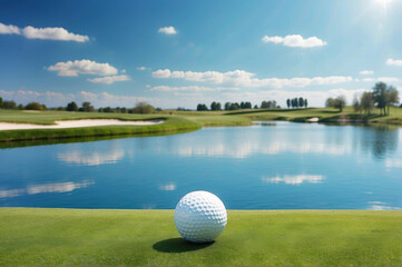 緑のゴルフ場の芝とゴルフボール