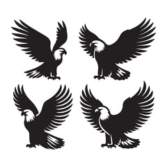 vector Bald Eagle set silhouette black in white background