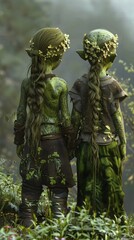 Fototapeta premium Two Enigmatic Green-Skinned Children Discovered in 12th Century English Countryside