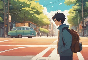 illustration of a boy falling in love with a girl. cartoon and anime style