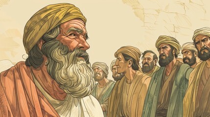 Naklejka premium Exodus,The New Stone Tablets,Radiant Face of Moses After Speaking with God: Divine Encounter and Transformation, Beige Background,Christian banner