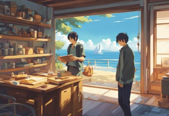 character illustrations of a married couple in anime and cartoon style.