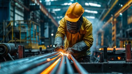  Worker in a steel factory wearing protective