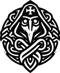 plague mask in silhouete with celtic knot pattern illustration