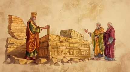 Genesis,Isaac and Abimelech,Isaac's Covenant Reaffirmed by God, Featuring Altar Worship in Canaan, Beige Background Art,Christian banner