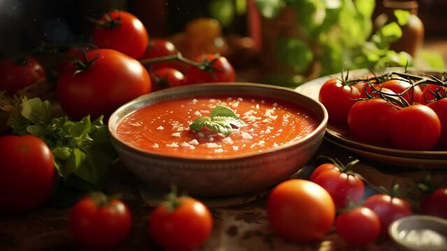 Video recreation of tomato soup in a bowl	
