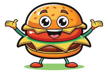 Fototapeta premium Isolated Cartoon burger Character Vector Illustration
