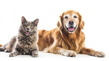 Obraz premium Friendly Cat and Dog Posing Together, Generative AI