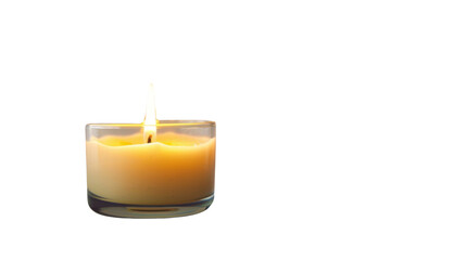Candle burning on white background