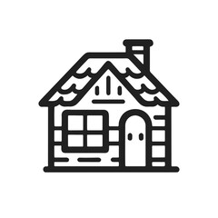 A house with a chimney and a door. The house is small and has a cozy feel
