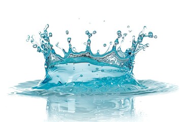 Beautiful water splash frozen in motion on a white background. Crystal clear and refreshing look. Perfect for drink advertisements or environmental campaigns. Generative AI
