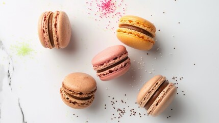 Obraz premium Macarons on a macaron board on a transparent white background.