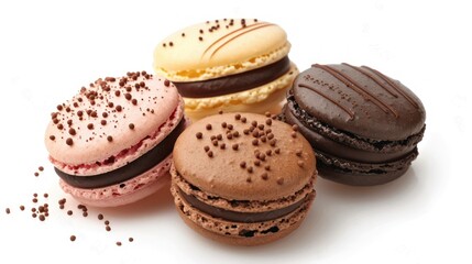 Macarons on a macaron board on a transparent white background.