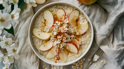 Warm Apple Cinnamon Oatmeal with Natural Sunlight